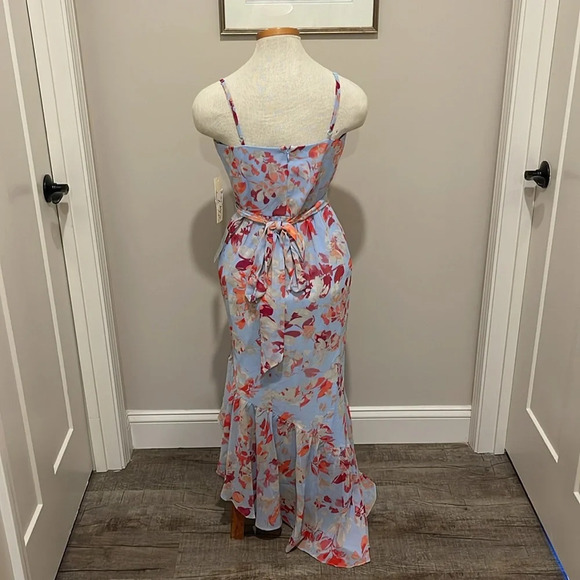 NWT!! Eliza J. - Women's V-Neck Floral Ruffle Hem Maxi Dress - Pink/Blue - 8 - Picture 8 of 11